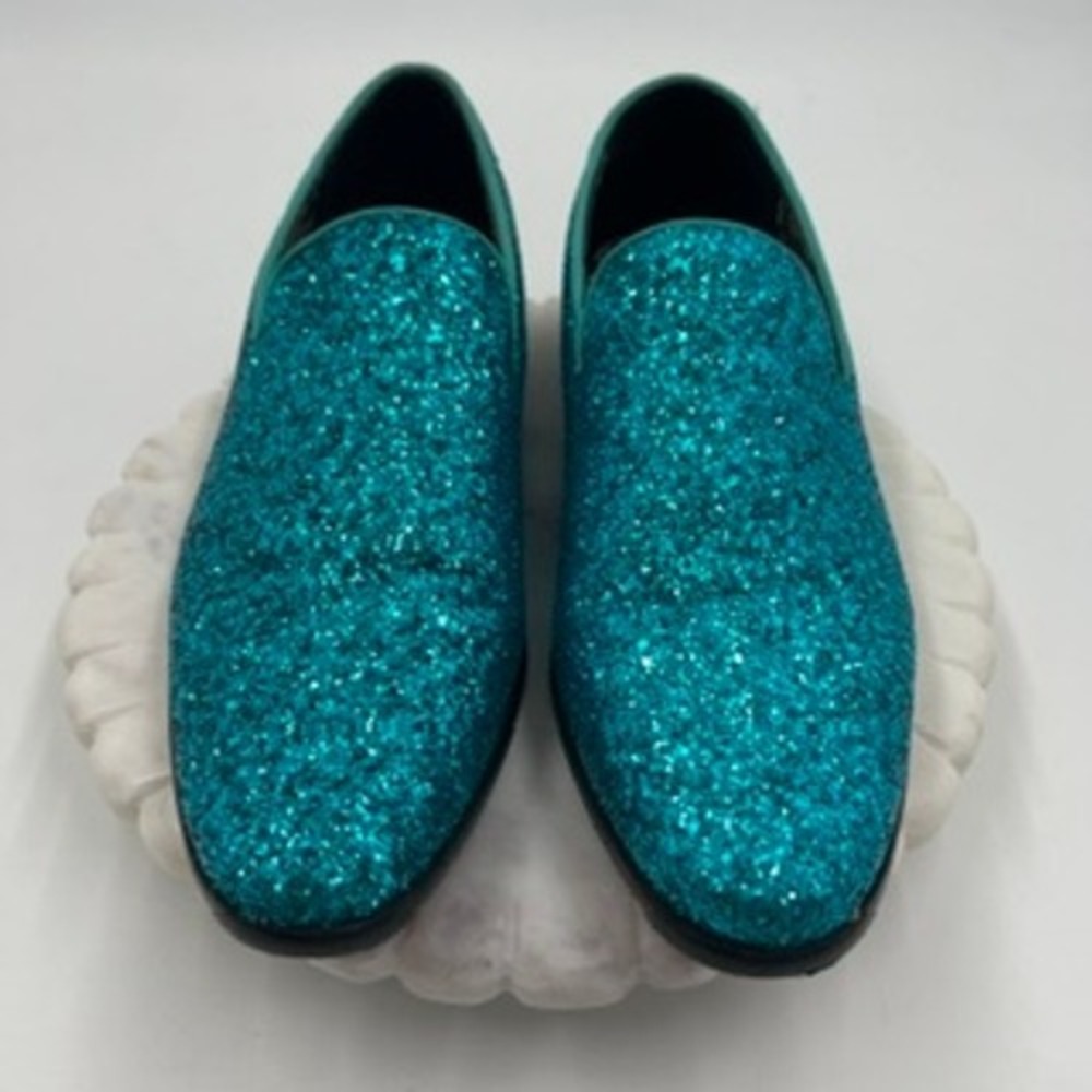 Enzo Romeo Mens Teal Glitter Loafers Turquoise Sparkle Formal Shoes Size 10.5